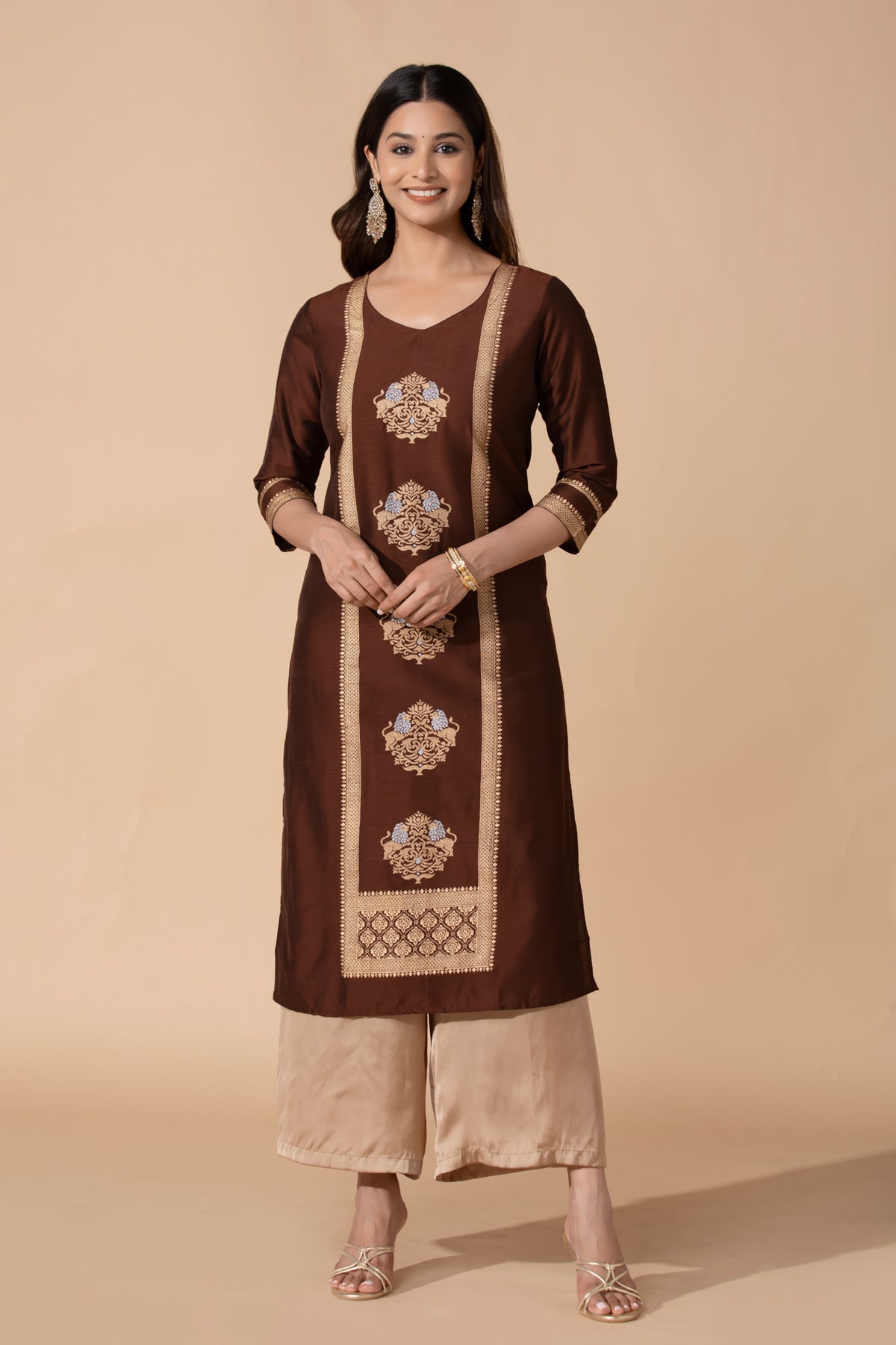 Brown Lion Printed Straight Kurta