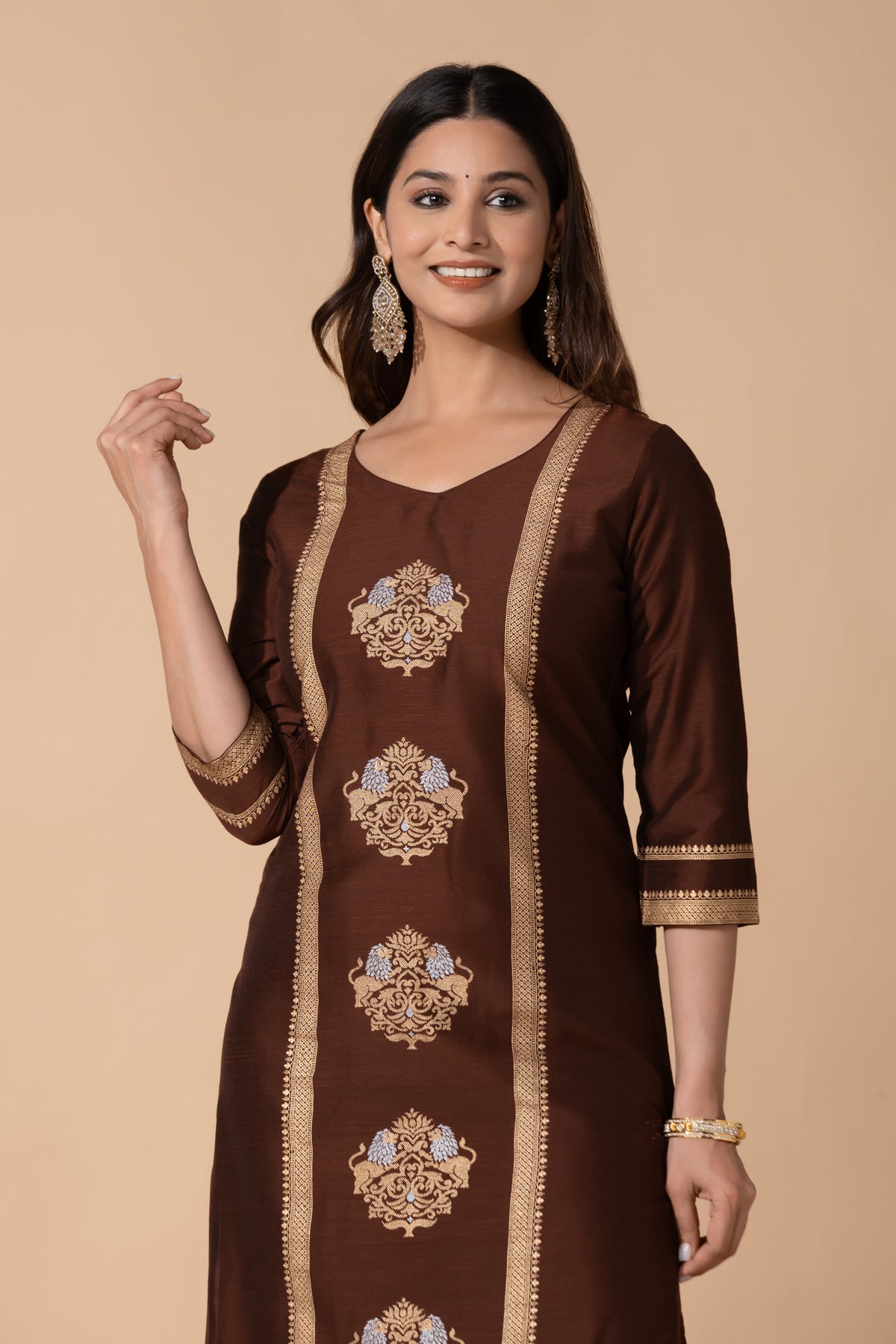 Brown Lion Printed Straight Kurta