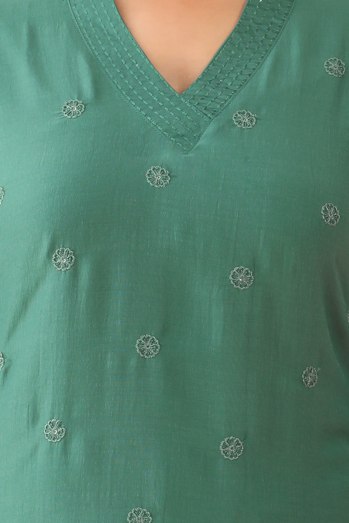 All Over Floral Embroidered Kurta Green