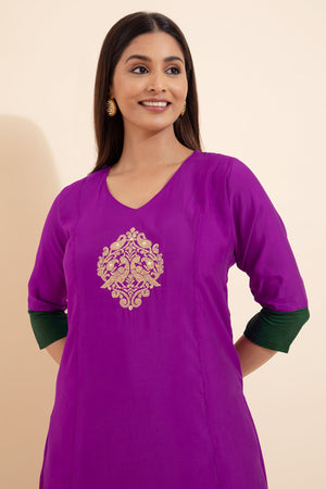 Paisley Embroidered Kurta - Purple