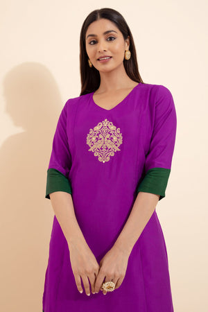 Paisley Embroidered Kurta - Purple