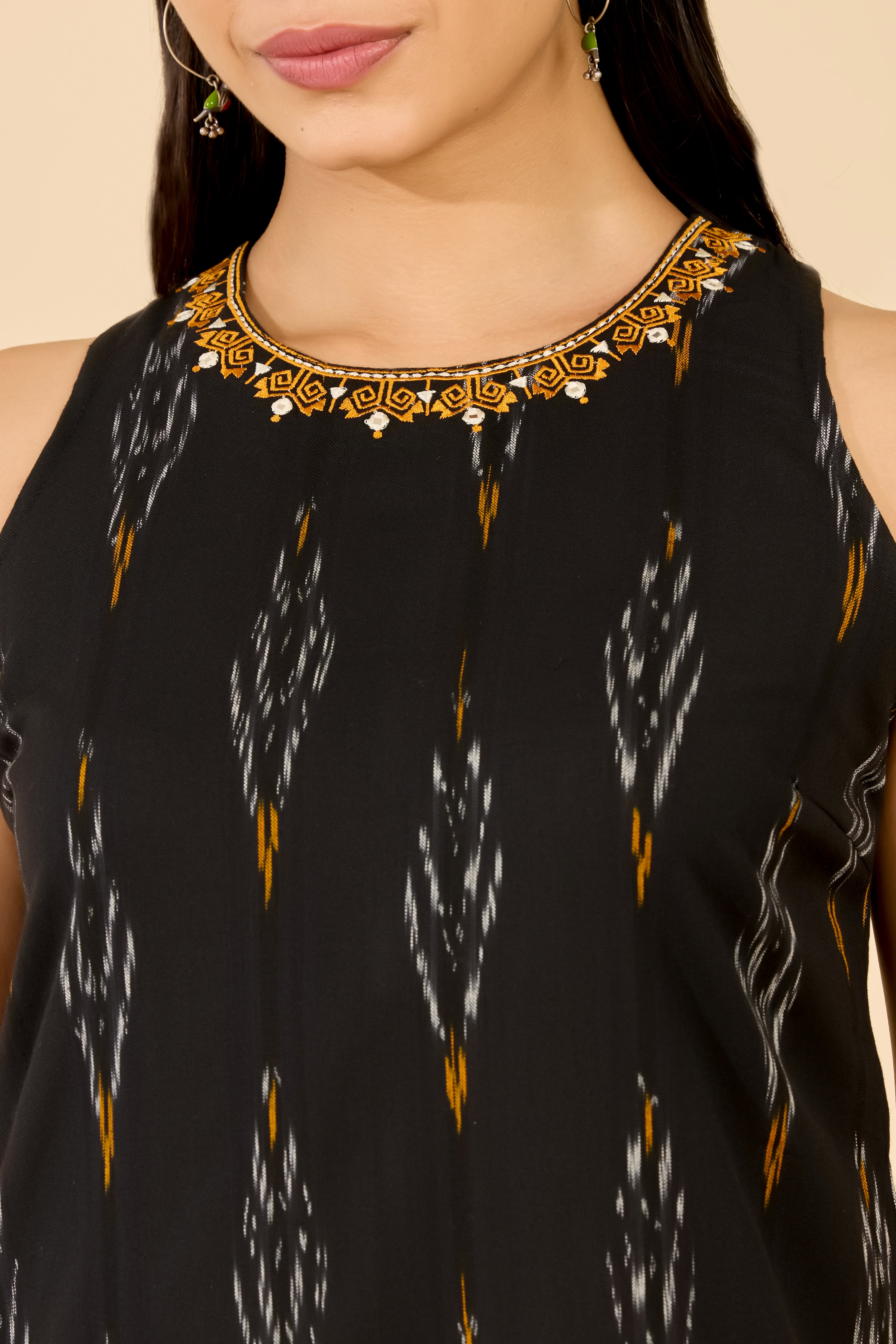 Black Ikat Cotton A-Line Kurta