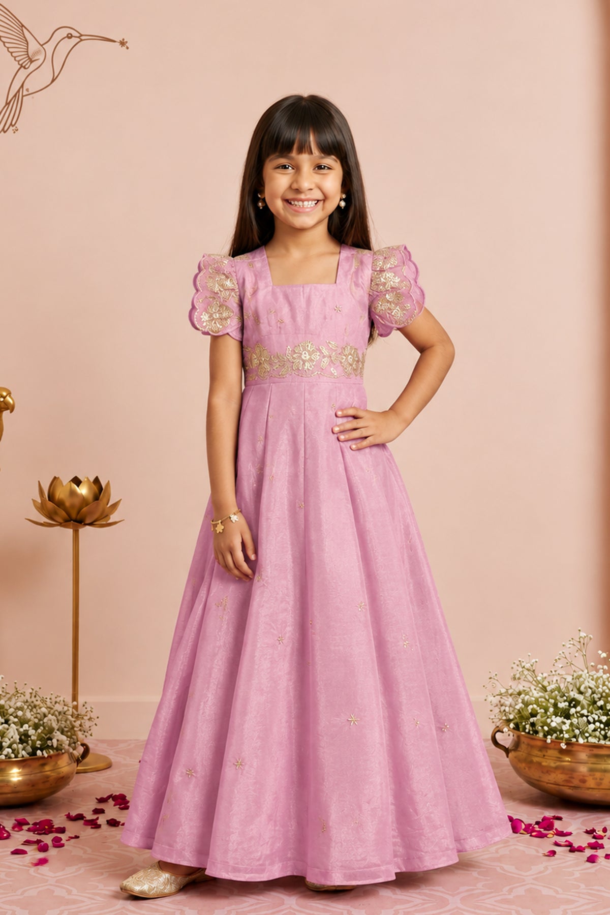 Pink Embellished Kids Anarkali