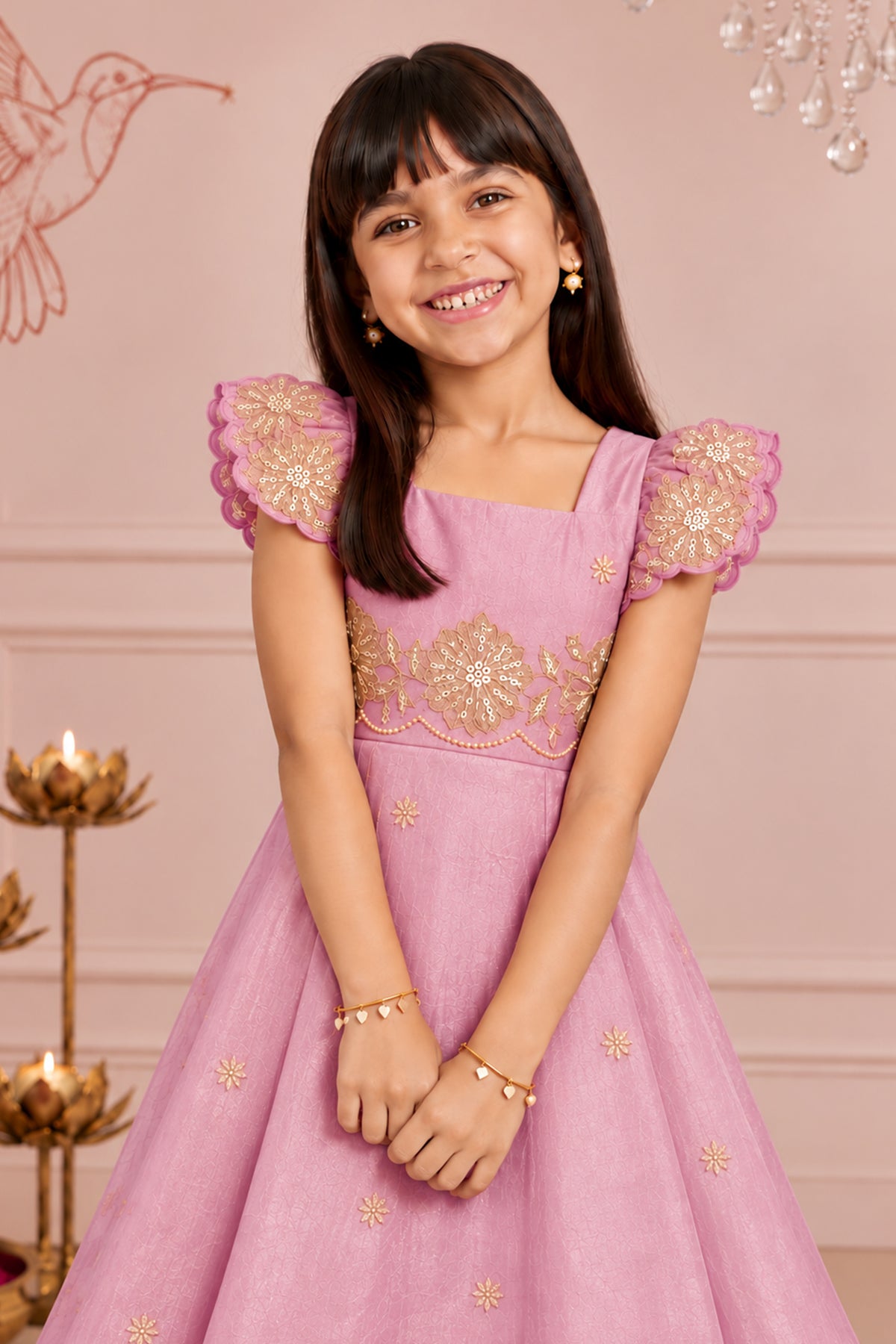 Pink Embellished Kids Anarkali