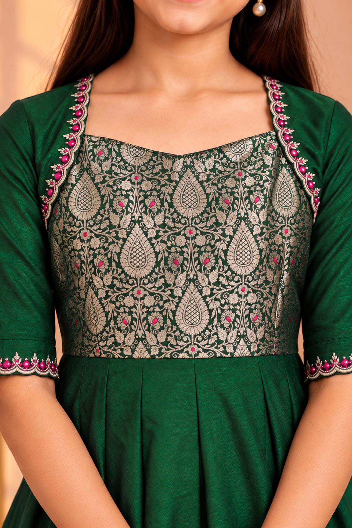 Festive Green Paisley & Floral Kids Anarkali