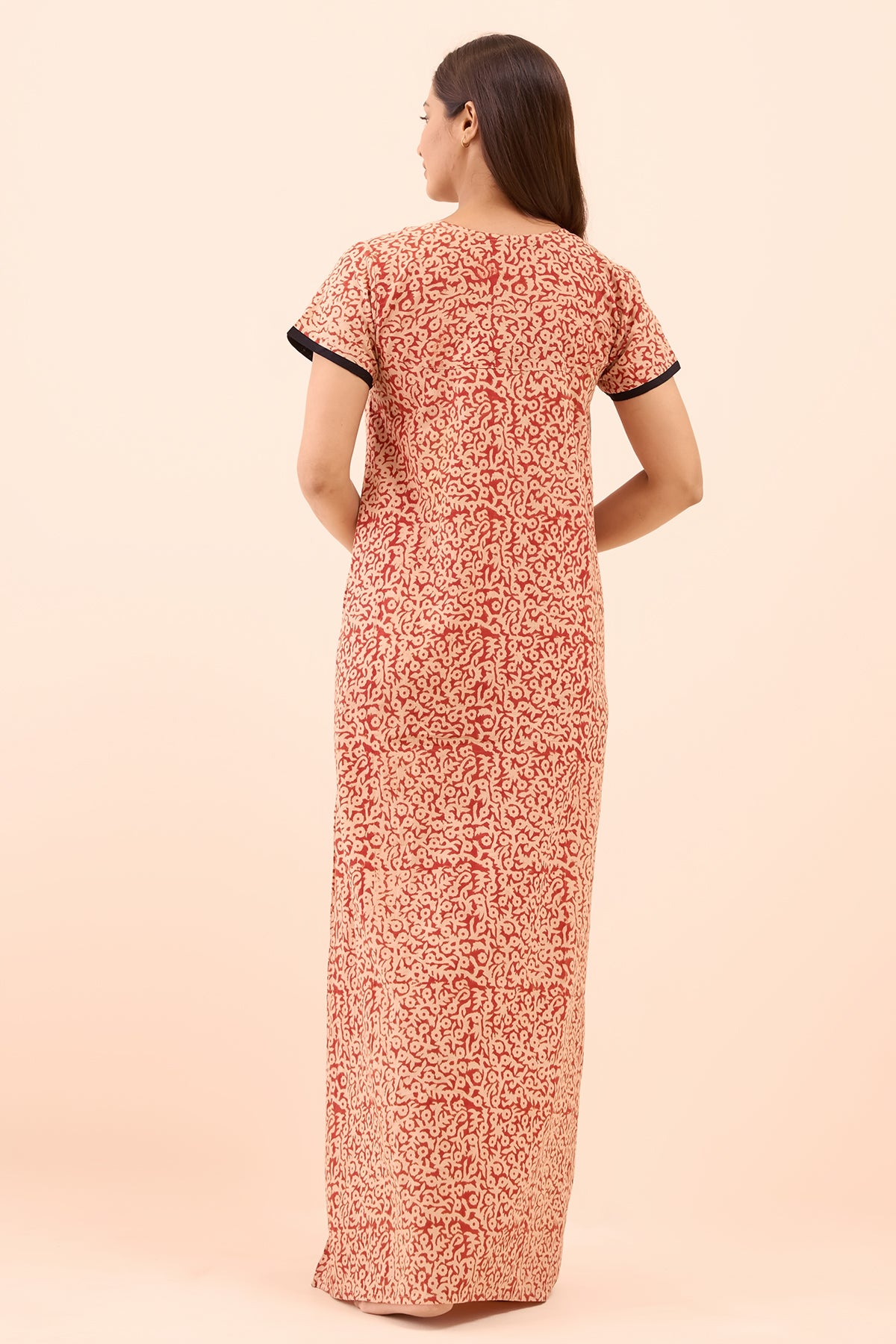 Batik Printed Nighty with Foil Mirror Embellishment - Maroon