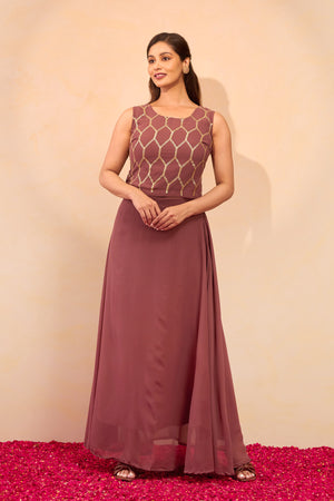 Sequence Embellished Skirtset with Overcoat - Light Brown