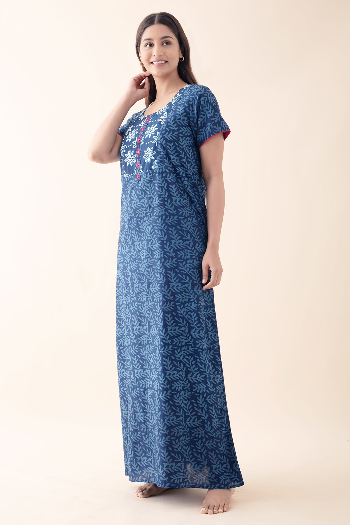 Jaipur Cotton Printed Nighty - Blue