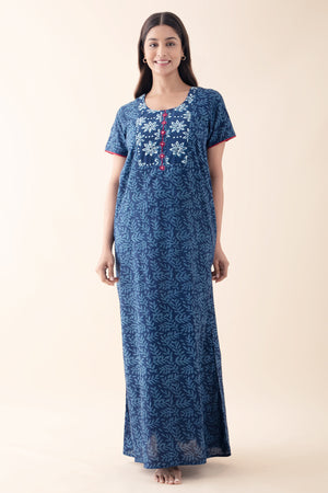 Jaipur Cotton Printed Nighty - Blue