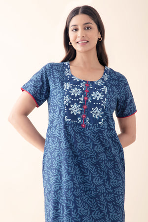 Jaipur Cotton Printed Nighty - Blue