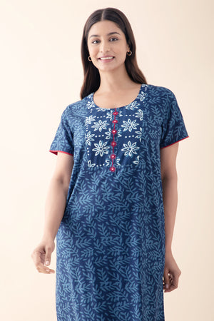 Jaipur Cotton Printed Nighty - Blue
