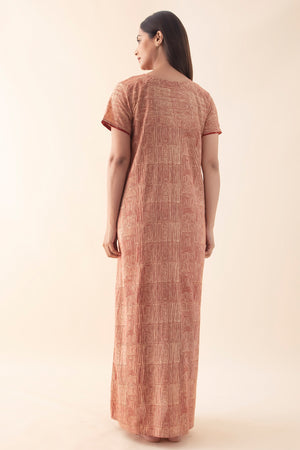 Abstract Printed Cotton Nighty - Rust