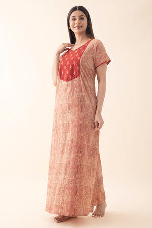 Abstract Printed Cotton Nighty - Rust