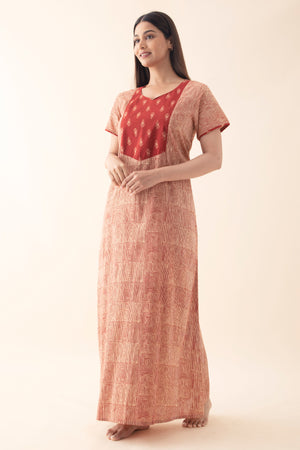 Abstract Printed Cotton Nighty - Rust