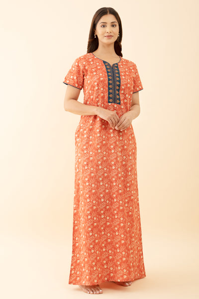 Floral Printed Style Peach Color Nighty