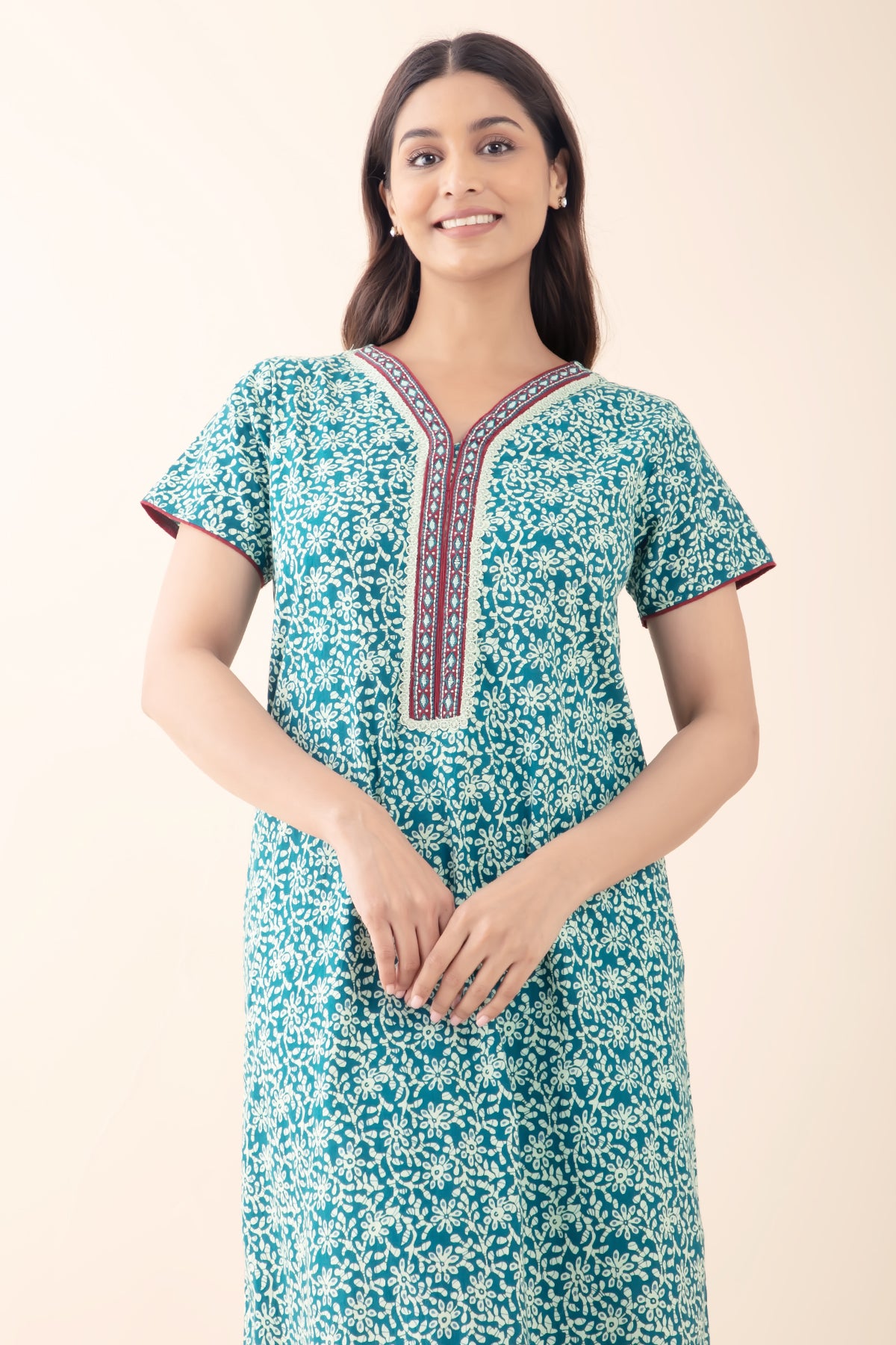 Floral Batik Printed Cotton Nighty