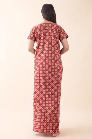 Ajrakh Printed Cotton Maroon Nighty