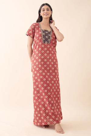 Ajrakh Printed Cotton Maroon Nighty