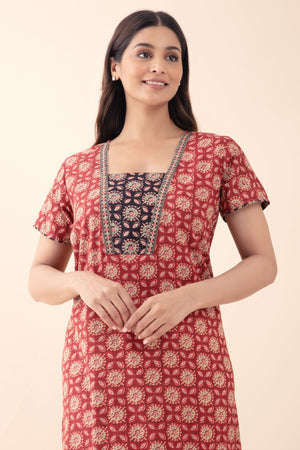 Ajrakh Printed Cotton Maroon Nighty