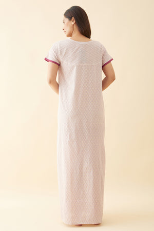 Geometric Printed Nighty with Floral Printed Yoke and Golden Foil Prints Purple