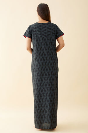 Ikkat Printed Nighty with Foil Mirror Embellishments - Black