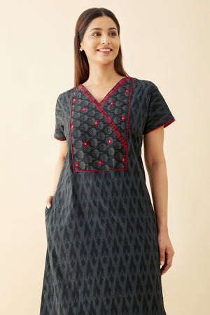 Ikkat Printed Nighty with Foil Mirror Embellishments - Black