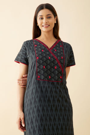 Ikkat Printed Nighty with Foil Mirror Embellishments - Black