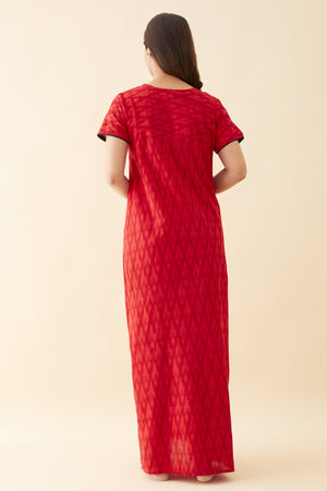 Ikkat Printed Nighty Foil Mirror Embellishment - Red