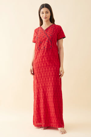 Ikkat Printed Nighty Foil Mirror Embellishment - Red