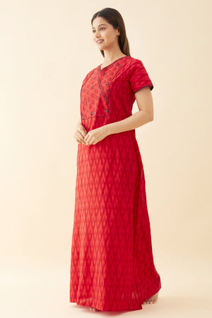 Ikkat Printed Nighty Foil Mirror Embellishment - Red