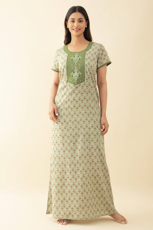 Floral Printed Nighty - Green