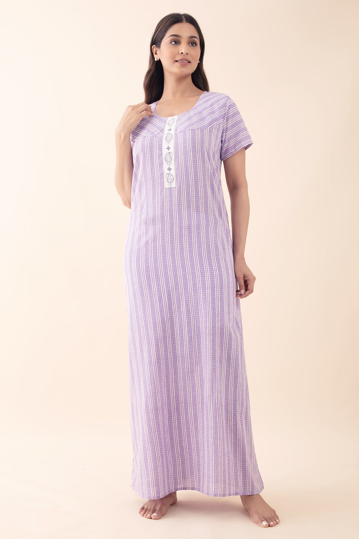 Pastel Purple Cotton Printed Nighty