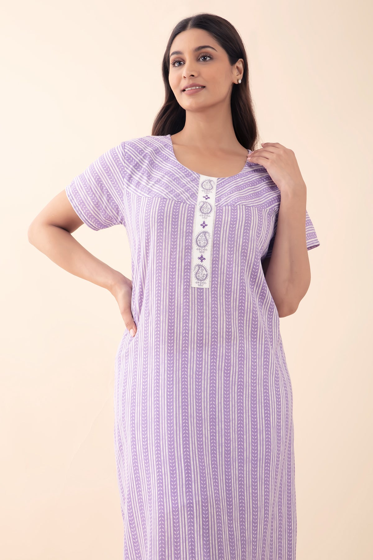 Pastel Purple Cotton Printed Nighty