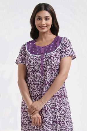 Batik Paisley Printed Purple Cotton Nighty