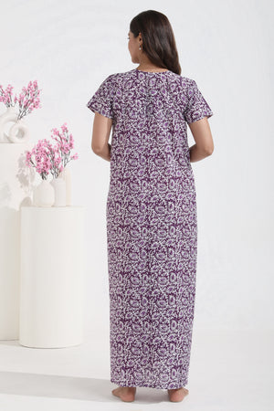 Batik Paisley Printed Purple Cotton Nighty