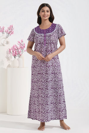 Batik Paisley Printed Purple Cotton Nighty