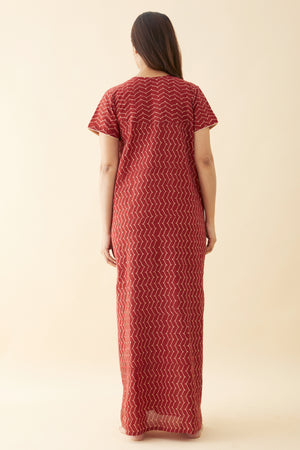 Ajrakh Printed Yoke Patchwork Nighty Red