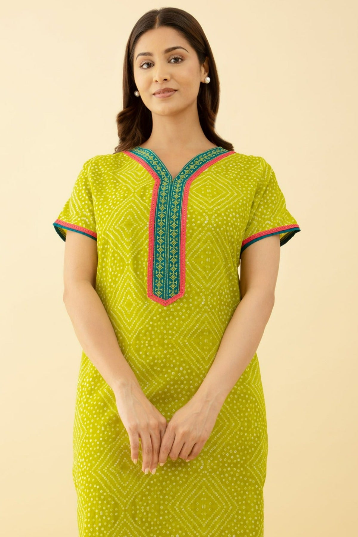 Printed Green Color Cotton Nighty Embroidery