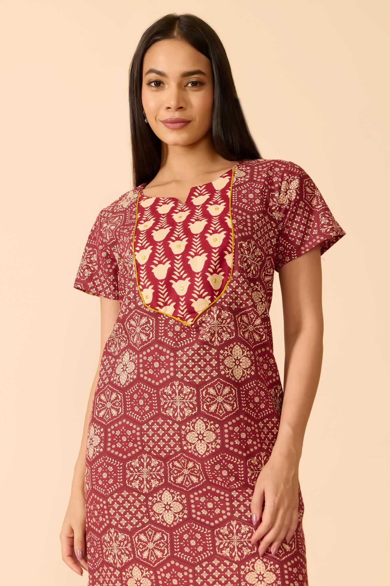 MAROON FLORAL COTTON NIGHTWEAR
