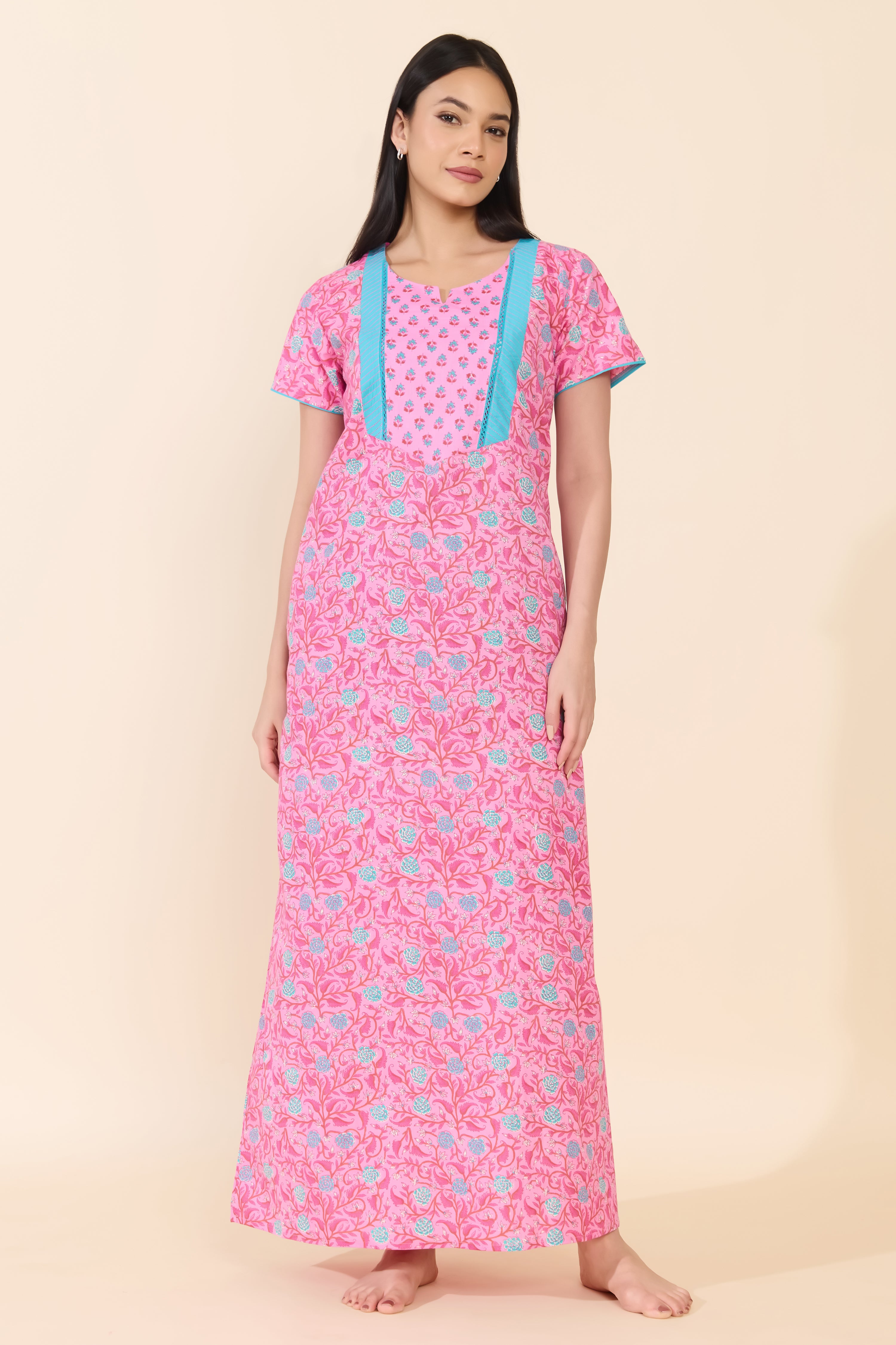 PINK FLORAL COTTON NIGHTWEAR