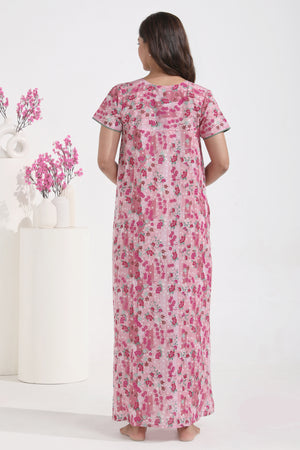 Floral & Geometric Printed Pink Pastel Nighty