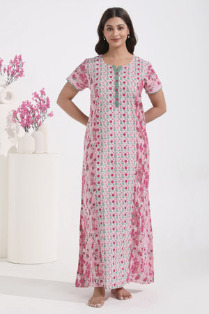 Floral & Geometric Printed Pink Pastel Nighty