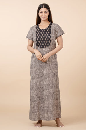 Abstract Printed Cotton Nighty - Black