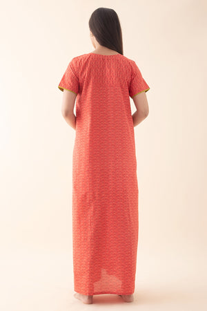 Floral Bloom Printed Cotton Nighty - Peach