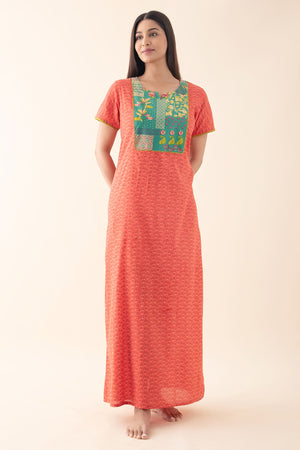 Floral Bloom Printed Cotton Nighty - Peach