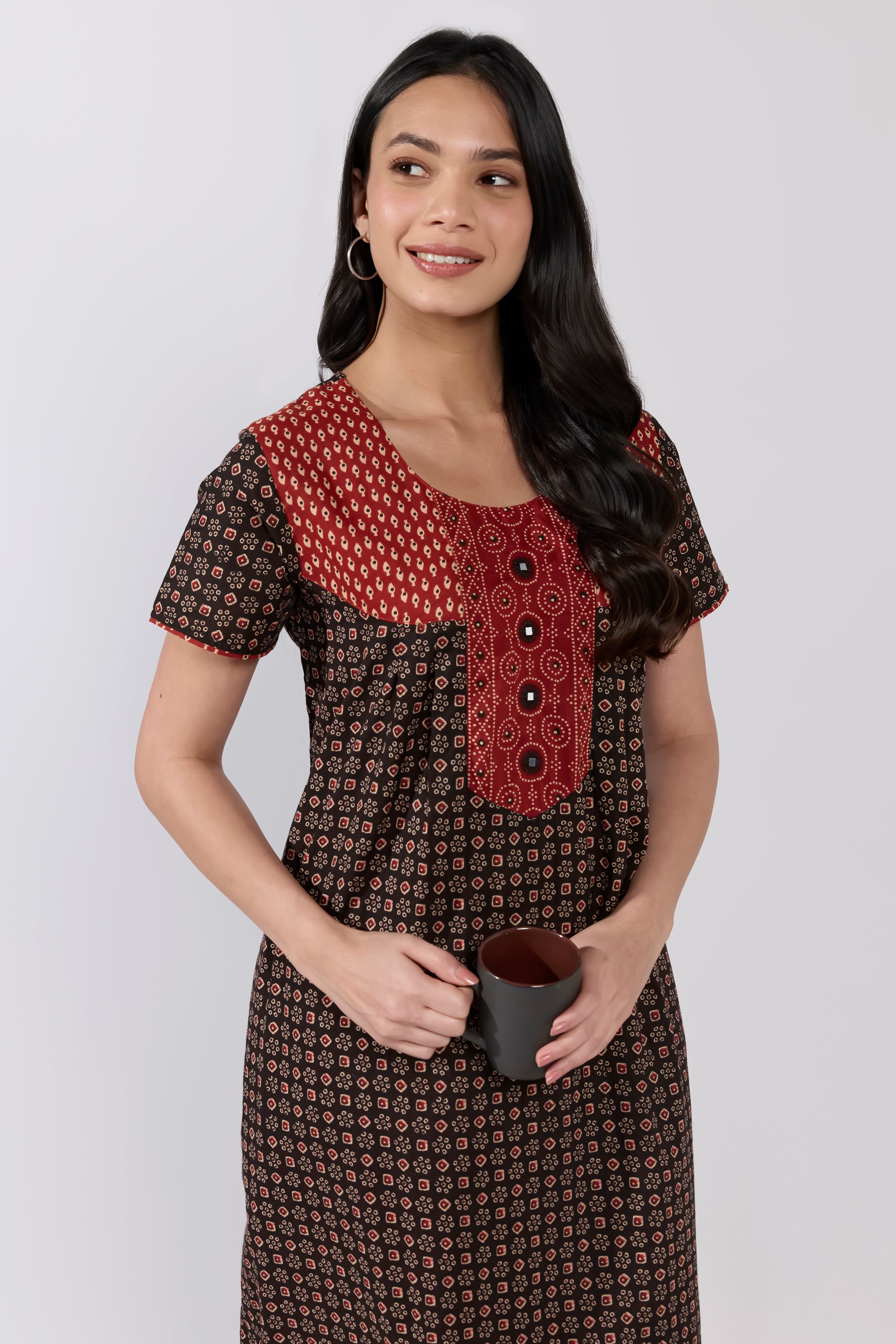 Black Ajrakh Printed Cotton Nighty