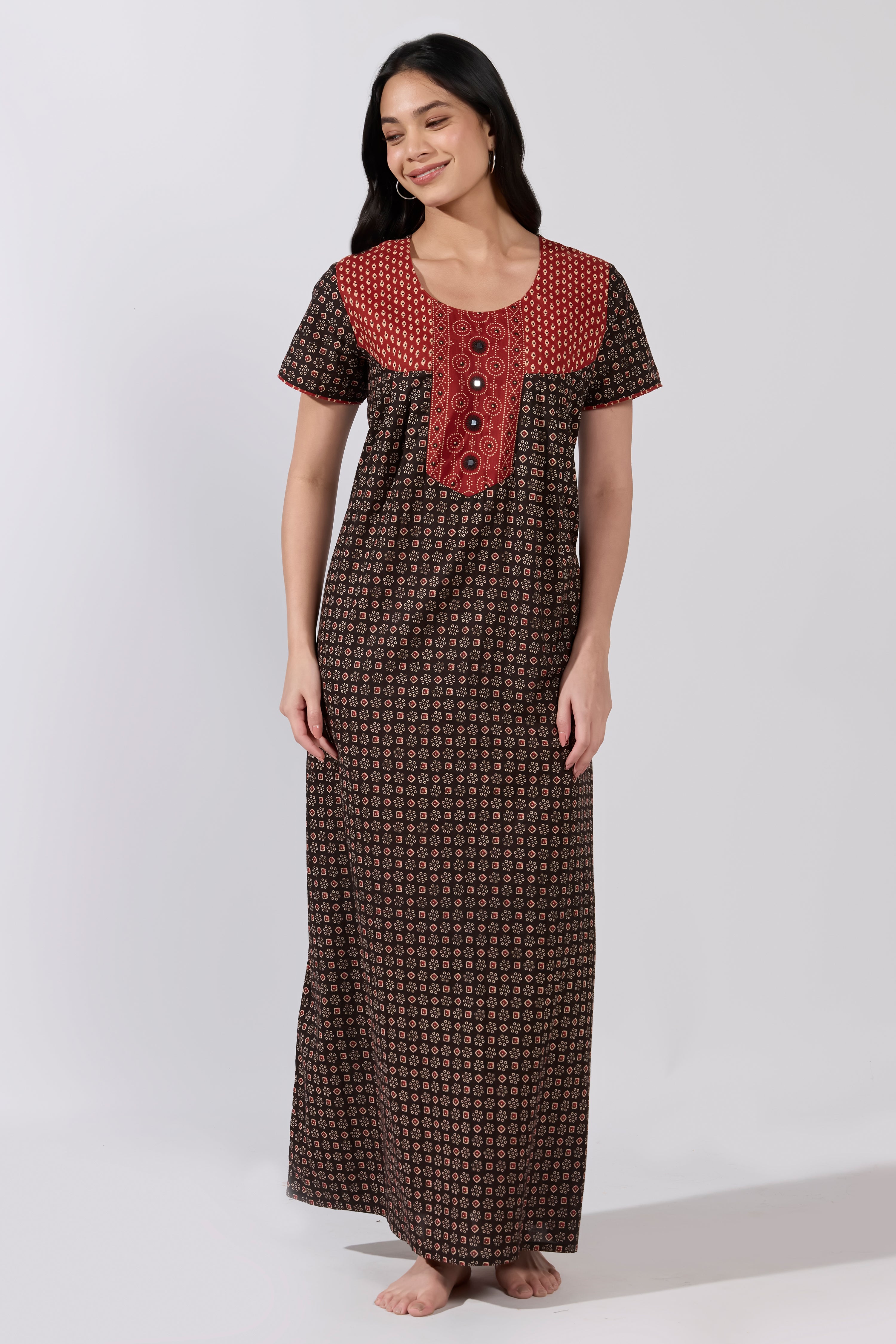 Black Ajrakh Printed Cotton Nighty