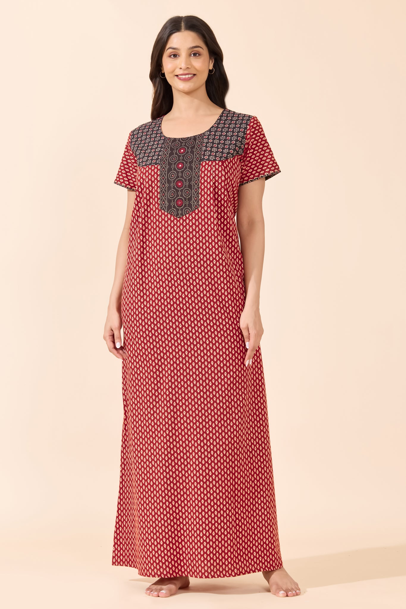 Rust Ajrakh Printed Cotton Nighty