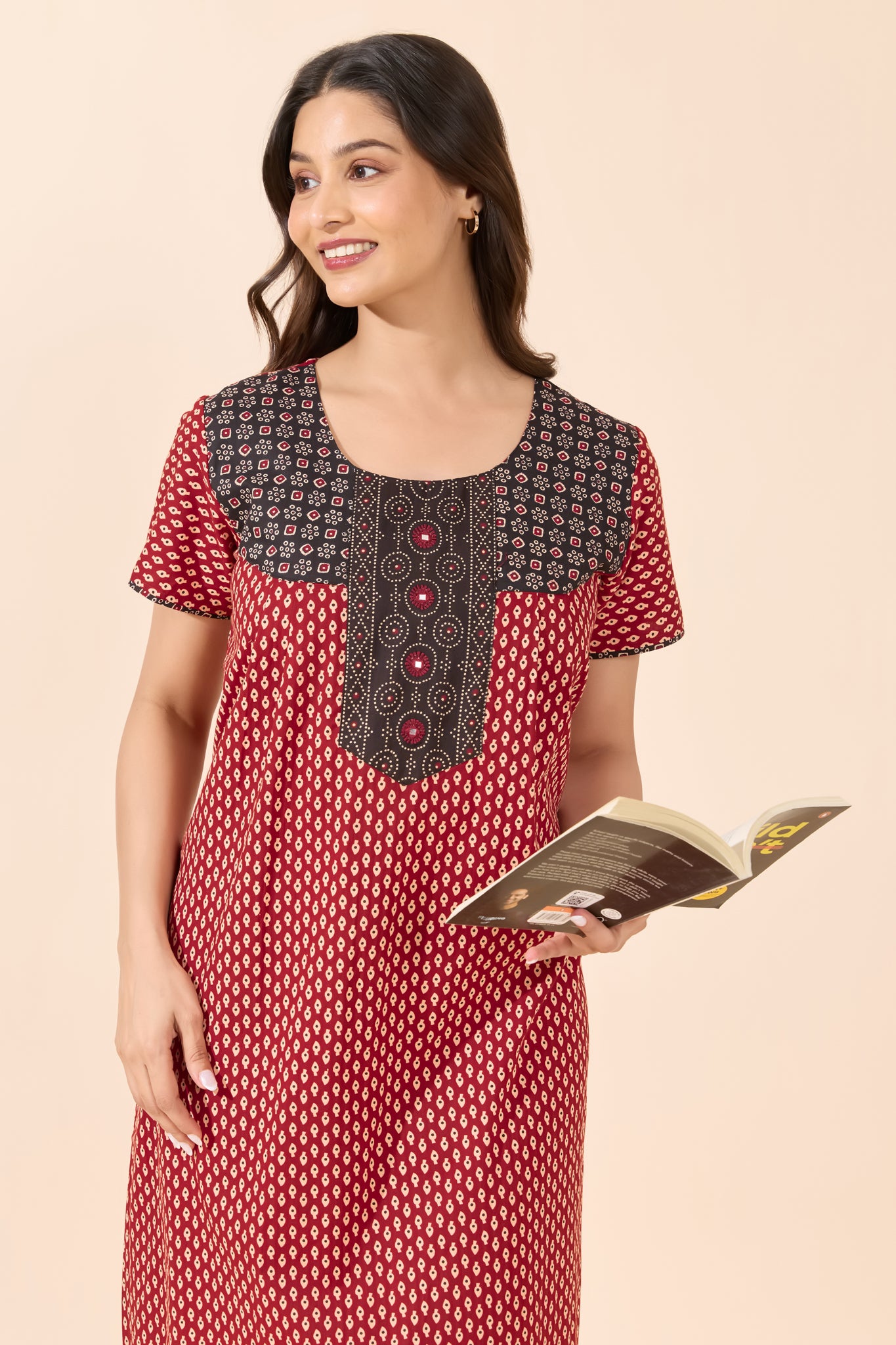 Rust Ajrakh Printed Cotton Nighty