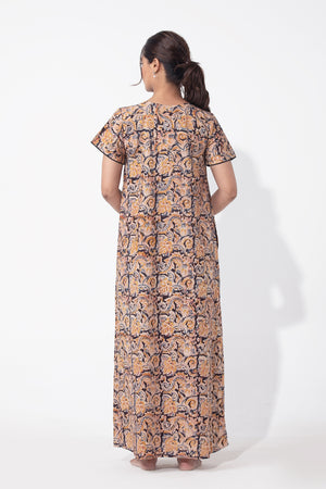 Kalamkari Printed & Embroiderd Black Nighty